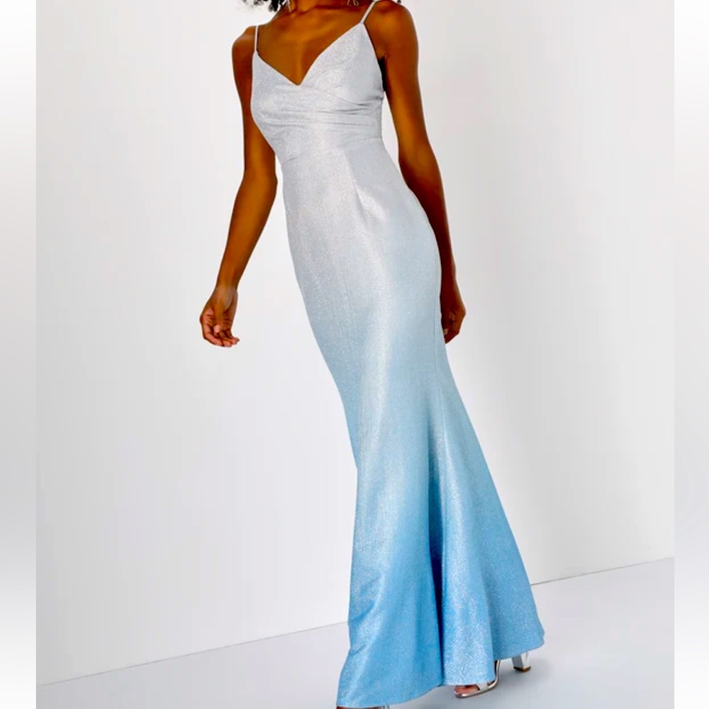 Dazzling Brilliance Silver & Blue Ombre Lurex Maxi Dress Small NWT Formal